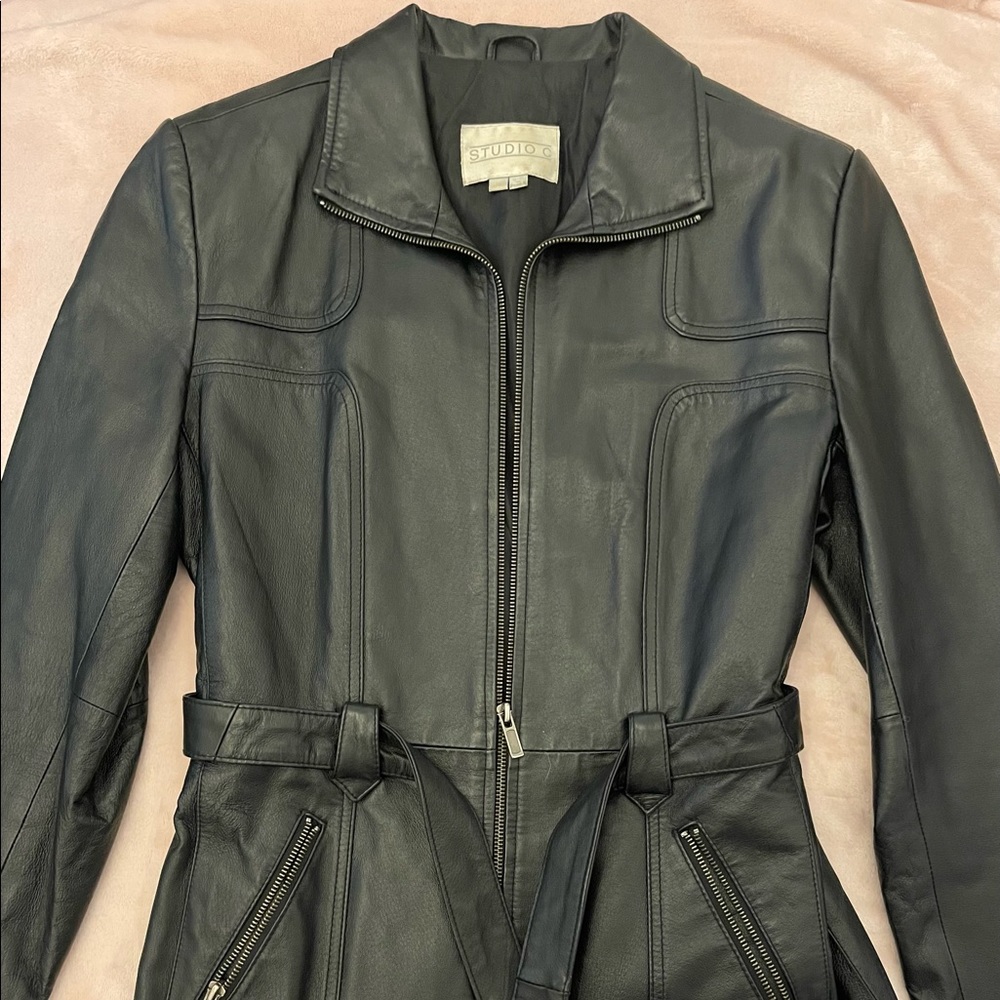 Black, Studio C Leather Jacket, size small